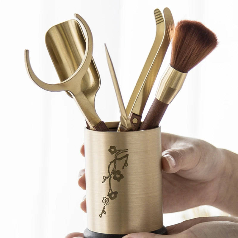 Long Handle Tea Brushes Cleaning Creative Chinese Copper Tea Brushes Set High Quality Tools Kitchen Accessories