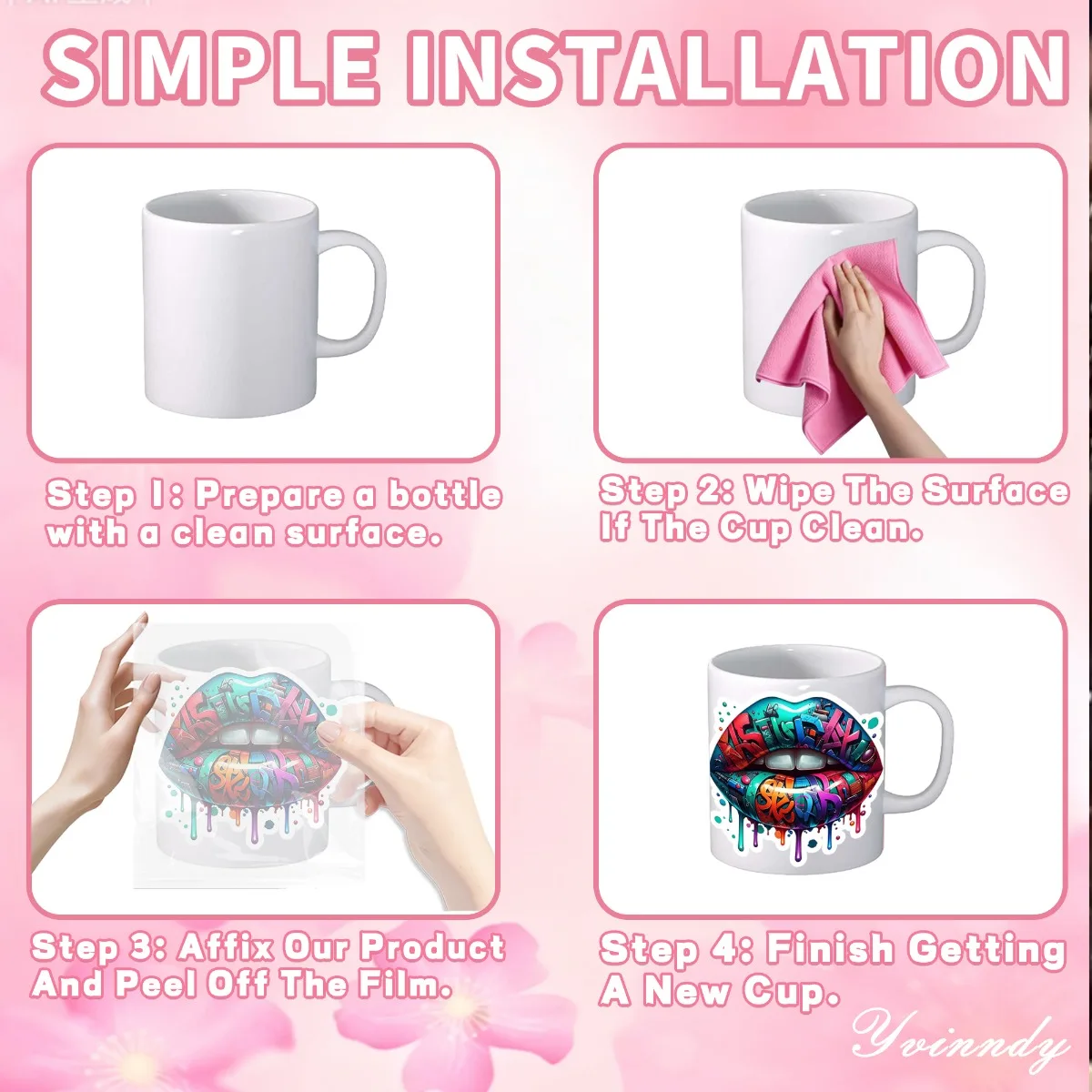12Pcs/Set Colorful And Sexy Floral Lips DIY Glass Jar Packaging Stickers UV DTF High Self-Adhesive Transfer Paper view 6