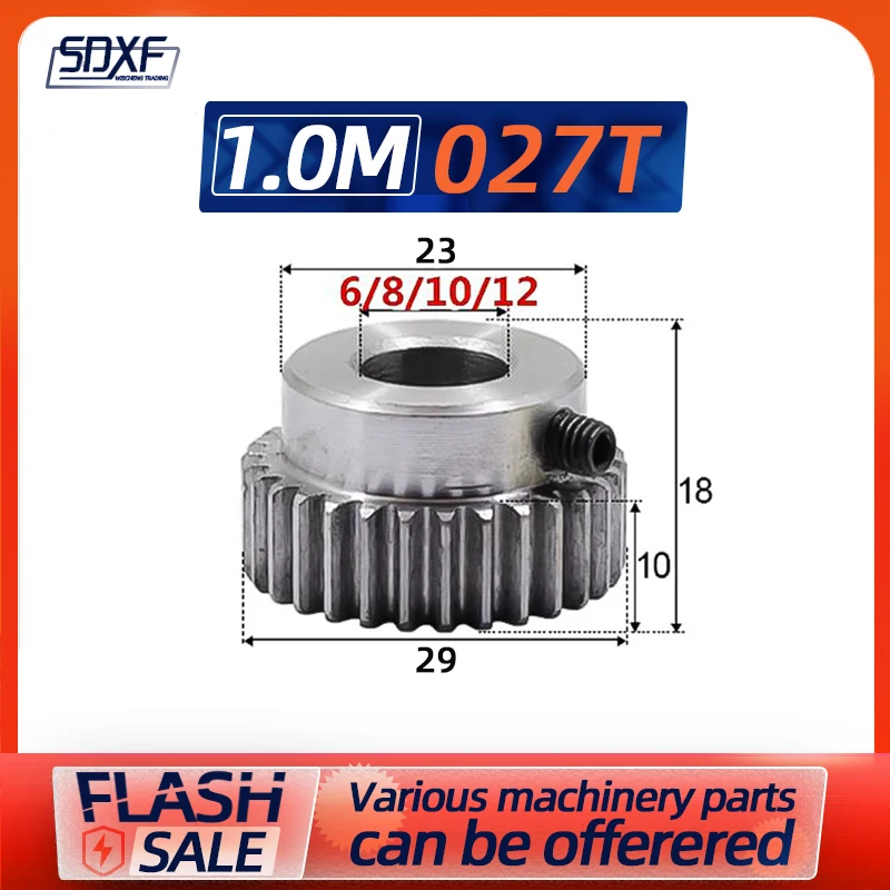 Spur gear 1M27T No. 45 steel 1mod 27teeth Hole Bore 6 8 10 12mm Outer Diameter 29mm  Teeth Height 10mm cnc Part , High-Precision