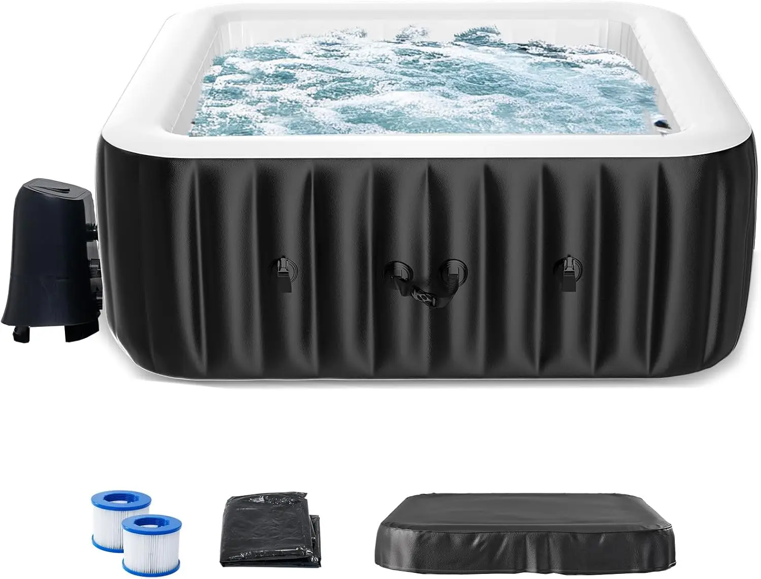 

4-6 Person Inflatable Hot Tub, Square Portable Hot Tub with 130 Bubble Jets, Large Outdoor Spa Bathtub Set with Heater Pump