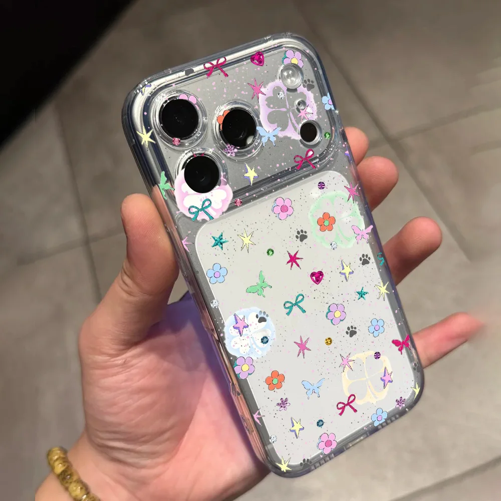 رقيقة جدا بولي TPU واضح لينة جراب هاتف آيفون 17 الهواء 16 15 14 13 12 11 برو ماكس زائد زهور صغيرة الوقت اللوحة رسمت #1