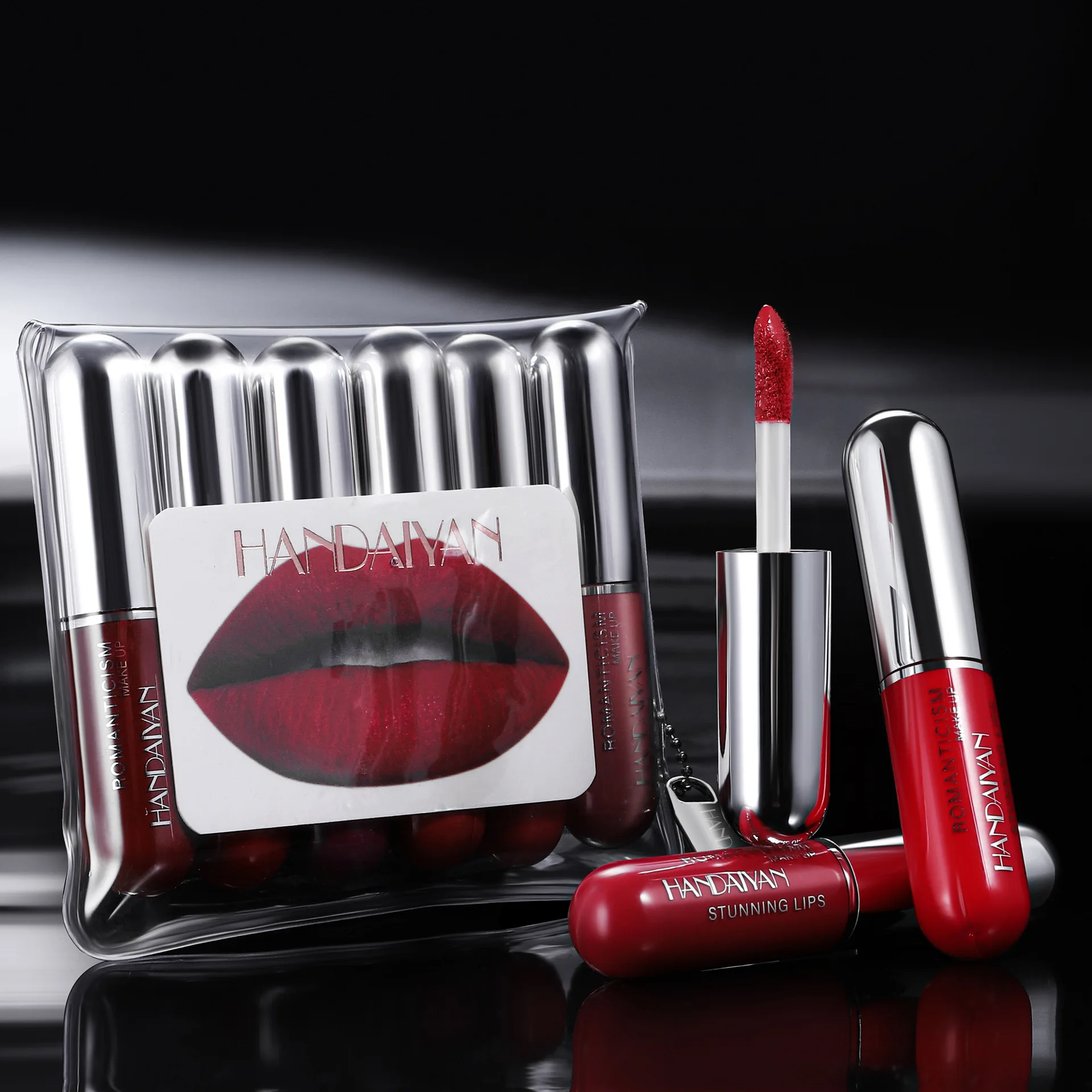 HANDAIYAN 6Pcs Capsule Matte Lip Glaze Set Long Lasting Waterproof Non-stain Cup Mini Lipstick Kit