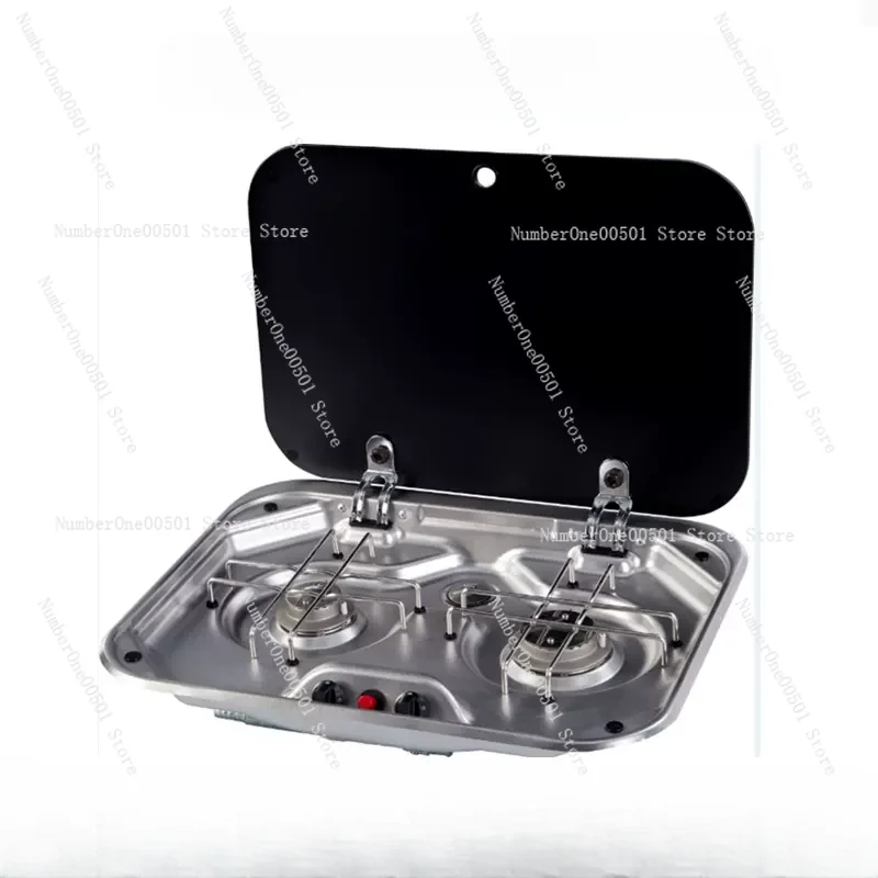 

Outdoor RV camper kitchen Stainless steel Gas double-headed Stove tools Tempered glass cover camping car accessories