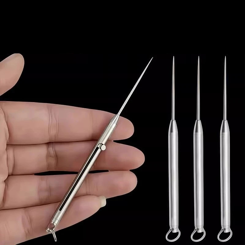Camping Titanium Alloy Push-pull Spring Design Toothpick With Toothpick Holder Keychain Ultra Light Multi-function Fruit Fork