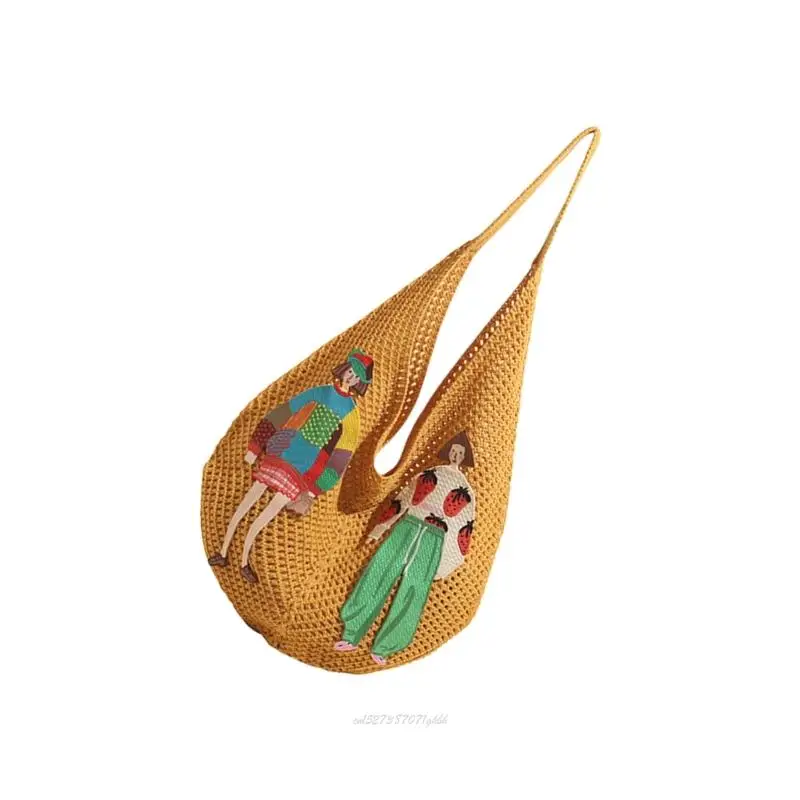 

X5XA Женская модная сумка для подмышек Сумка большой вместимости Универсальная пляжная сумка Вязаная сумка на плечо Модная сумка