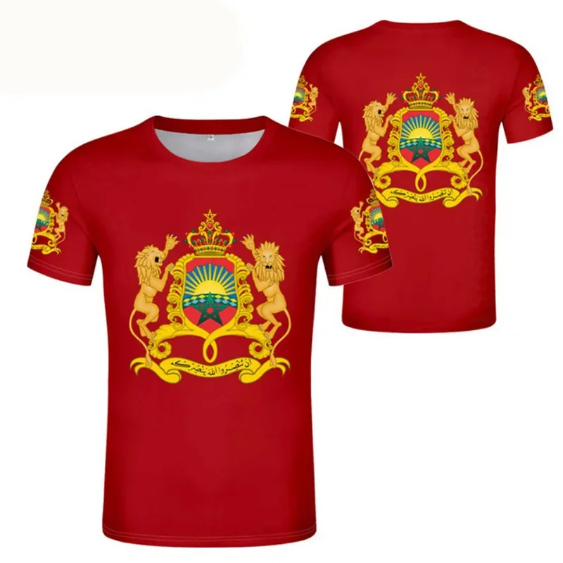 تي شيرت رجالي بعلم المغرب ، طباعة ثلاثية الأبعاد ، رياضة كرة القدم ، رقبة مستديرة ، قمصان بأكمام قصيرة ، تي شيرتات ، شعار