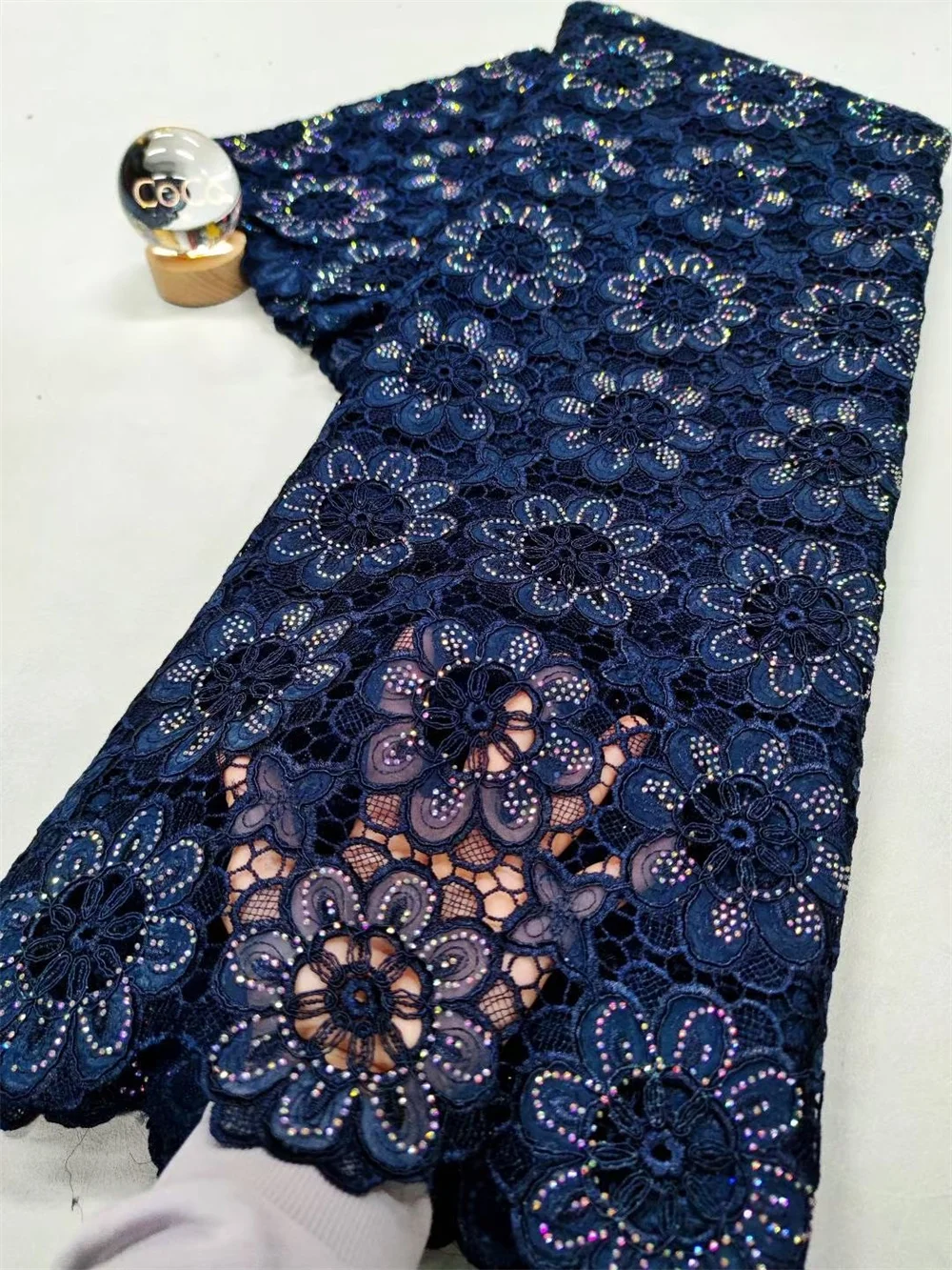 

Latest French Navy Blue Stone Lace Fabric 2025 High Quality African Chiffon Lace Fabric For Nigerian Women Wedding Dress A1145-1