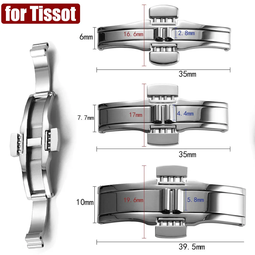 Silver Stainless Steel Butterfly Buckle for Tissot 1853 T035617 T035439 Watch Buckles Double Press Watch Strap Solid Steel Clasp