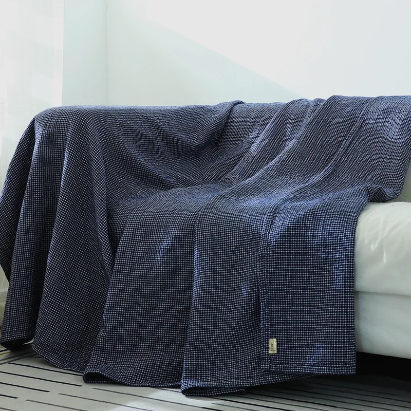 Japanese Minimalist Style Cotton Sofa Cover 4-layer Washed Yarn,Fine and Dense Small Grid Sofa Cushion Cover Blanket,Towel Quilt