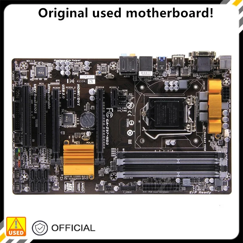 

For GA-Z97-HD3 Z97-HD3 REV1.0 Desktop Motherboard Z97 LGA 1150 For Core i7 i5 i3 DDR3 SATA3 USB3.0 Original Used Mainboard