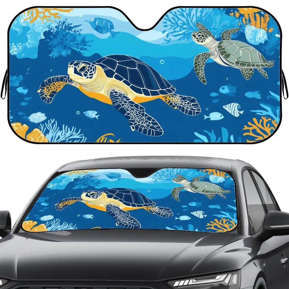 

Tropical Blue Turtle Pattern Sun Visor Reusable Aluminum Foil Car Windshield Sun Visor UV Protector Heat Insulation Cover Shade