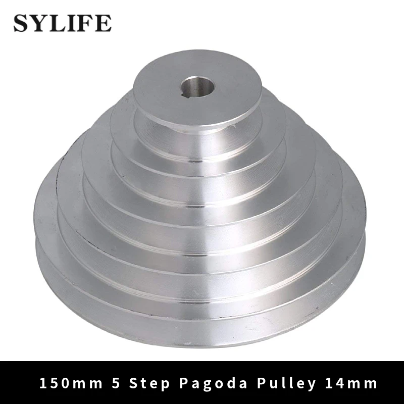 14mm Bore 54mm-150mm Outter Dia Aluminum 5 Slot A Type V-Shaped Pagoda Pulley 5 Step Pulley Belt 12.7mm Belt Width