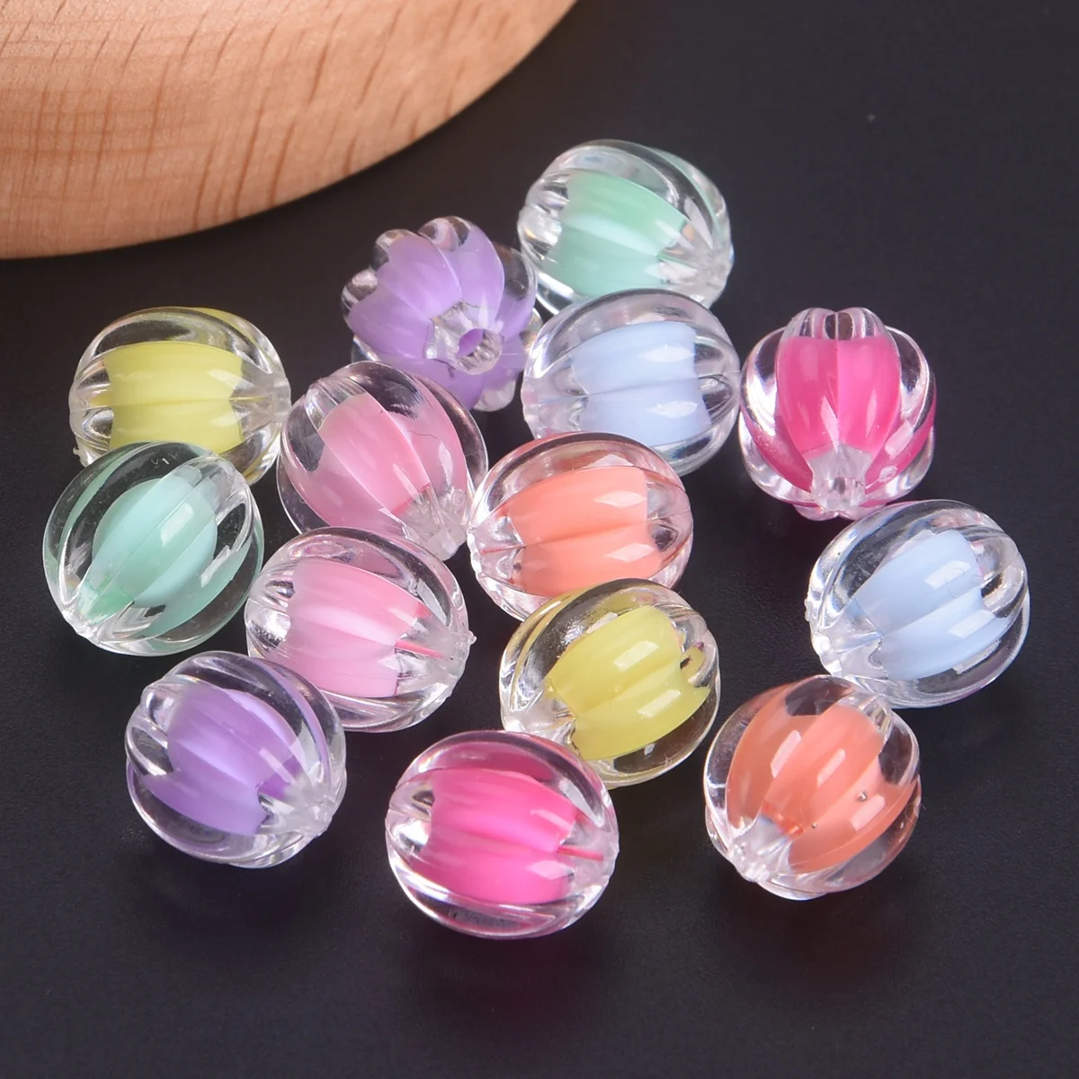 30pcs 12mm Round Pumpkin Shape Mixed Candy Colors Acrylic Plastic Loose Beads For Jewelry Making DIY Crafts Findings