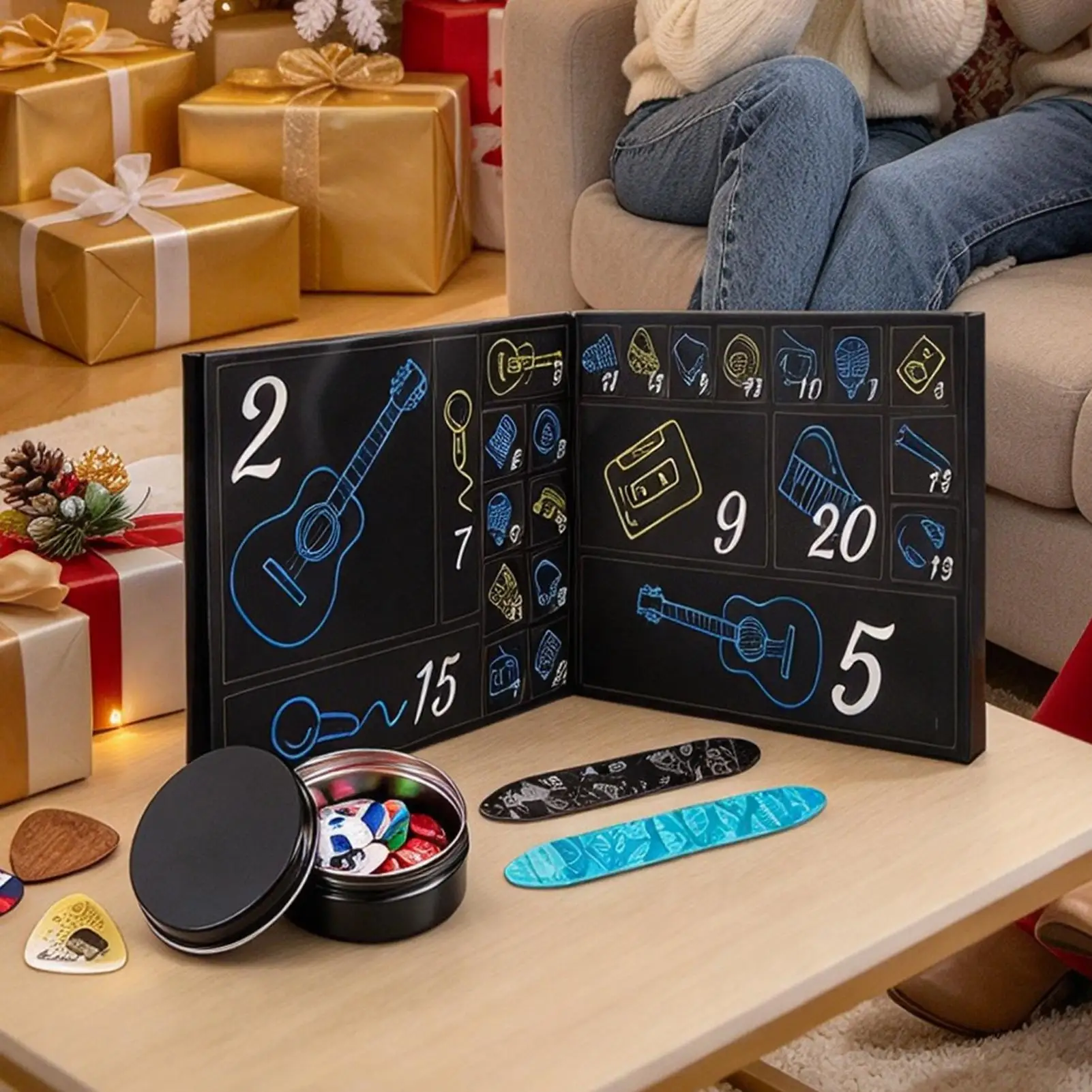 Guitar Accessories Advent 24 Pieces Holiday Advent Pick Accessories Christmas Calendar for Acoustic Electric Bass Music Players