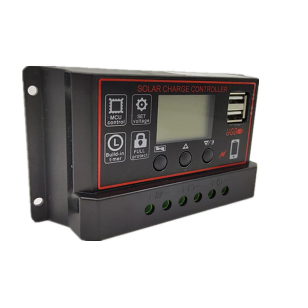 10A 20A 30A 12V 24V Auto Solar cells Panel Battery Charge Controller PWM Solar PV Regulators LCD Display 5V USB