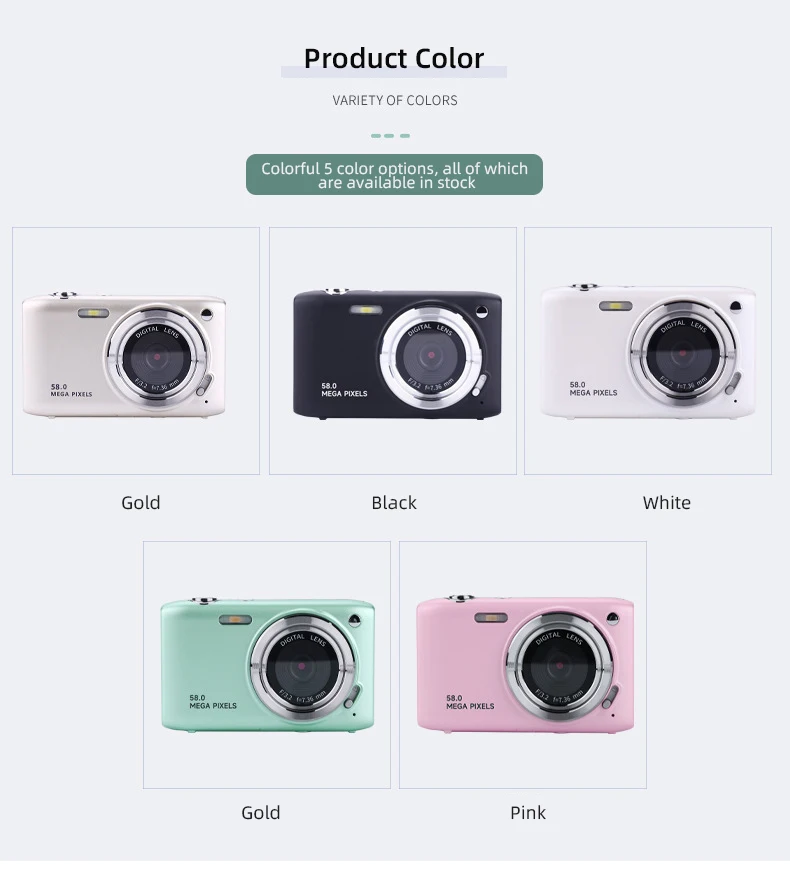 Kamera Digital HD 58 Megapiksel Layar 2,88 Inci untuk Pelajar, Tingkat Pemula, Multi-Warna, CCD, Kamera Digital Portabel Terjangkau
