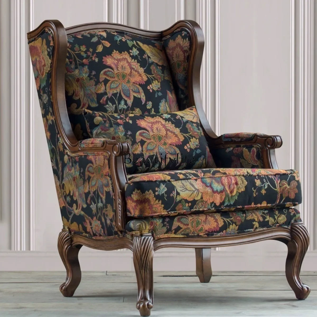 

yj15 American solid wood sofa chair living room single sofa medieval leisure chair can be customized