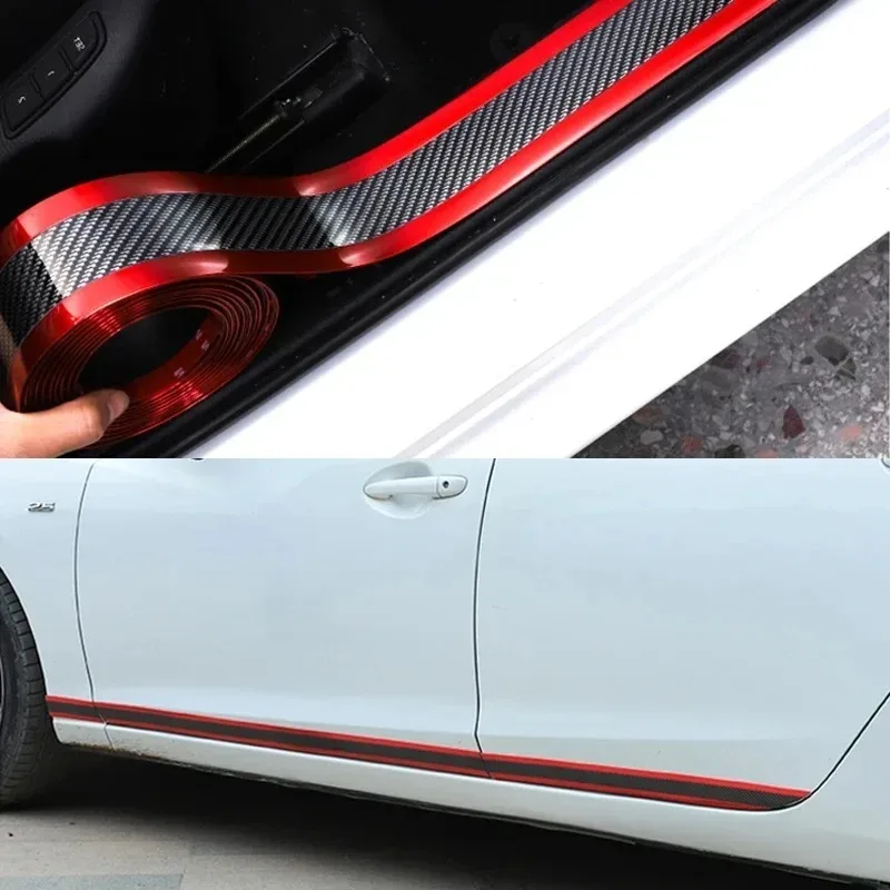 Car Stickers Anti Scratch Door Sill Protector Rubber Strip Carbon Fiber Car Threshold Protect Bumper Film Tape Auto Accessories