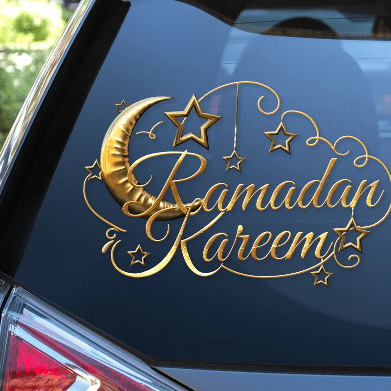 1 pçs ramadan dos desenhos animados ouro lua adesivo de parede auto-adesivo eid al adha muçulmano gurbang ramadan decoração para casa