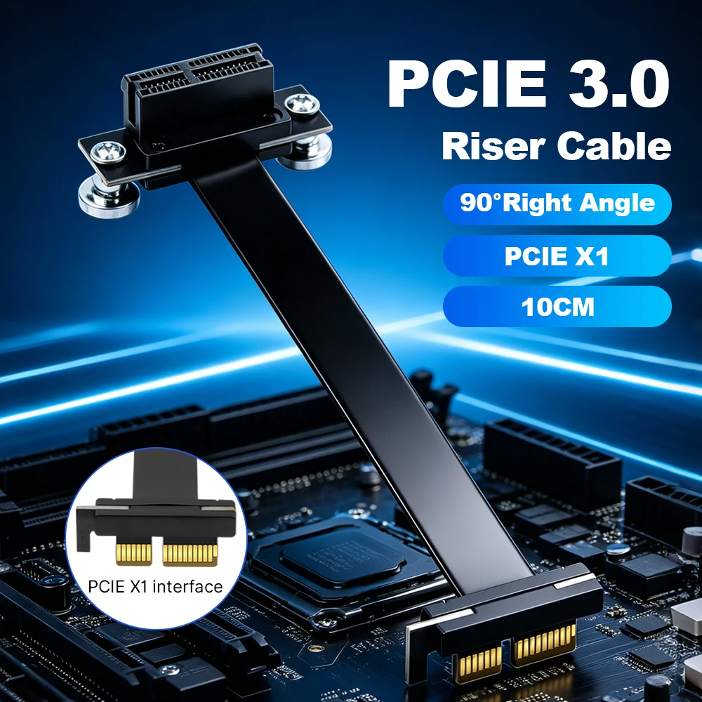 PCIE 3.0 Extension Cable 10CM/15cm/20cm 90° Right Angle PCI Express X1 to X1 for WiFi Adapter M.2 NVMe to PCIe Ethernet Card