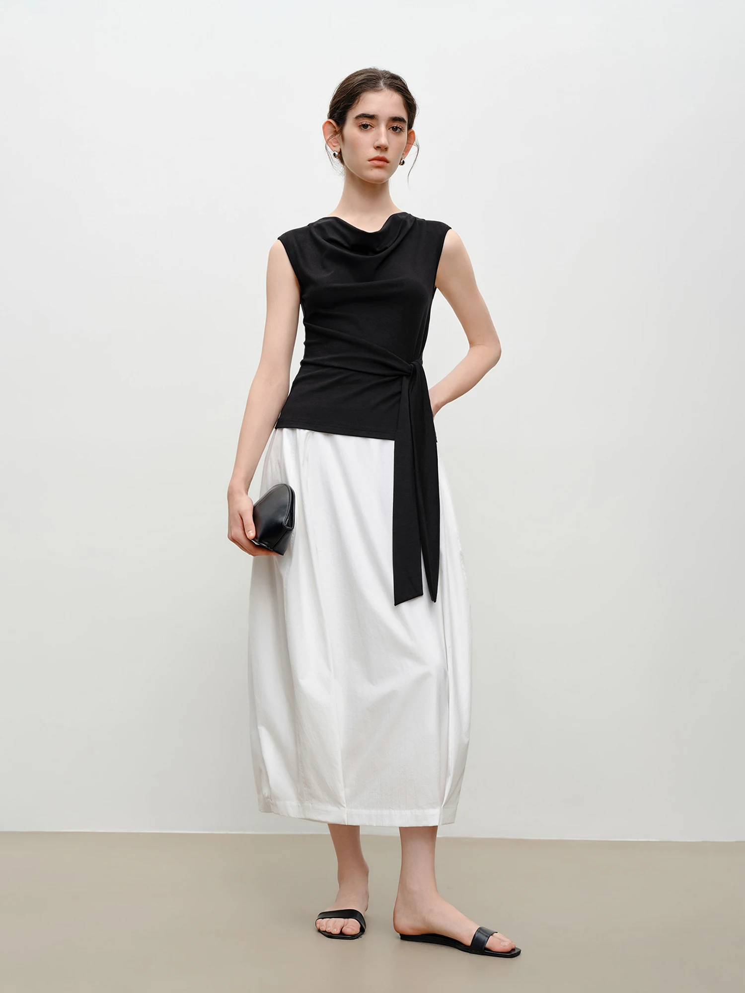 ZIQIAO 2026 Summer Women's Draped Neck Sleeveless Knit Top - Elegant Textured Design Casual Blouse for Daily and Summer Wear