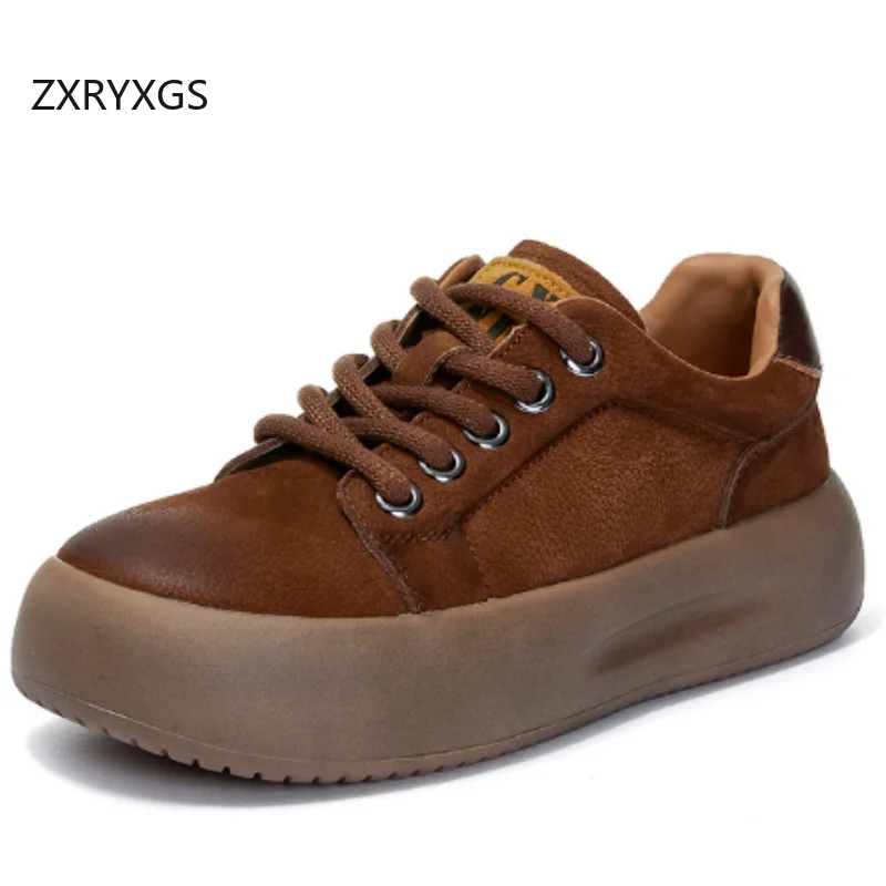 ZXRYXGS  Cross Straps Top Cowhide Women Real Leather Sneakers Flat Thick Sole Elevator Shoes Fashion Casual Sneakers Tide 2025