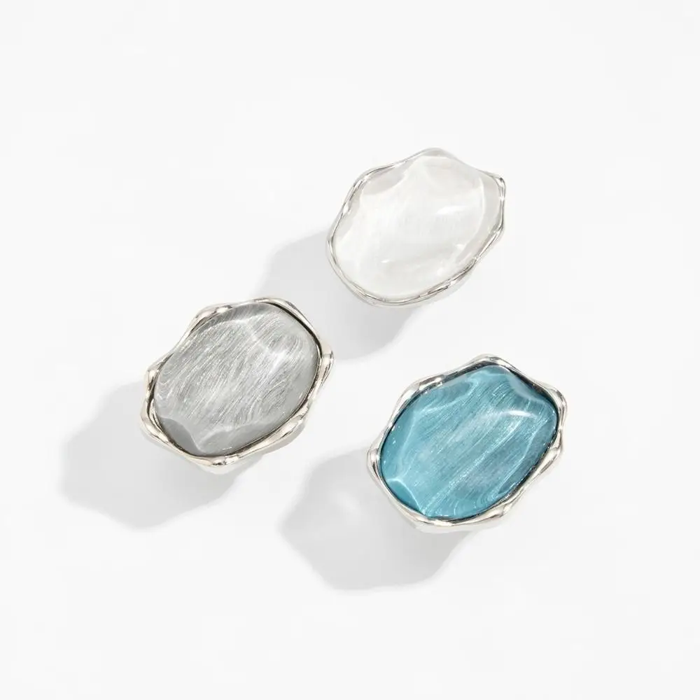 Trendy Resin Water Ripple Ring Adjustable Zinc Alloy Gemstone Resin Ring Silver Plated Vintage Blue Cat Eye Ring For Women