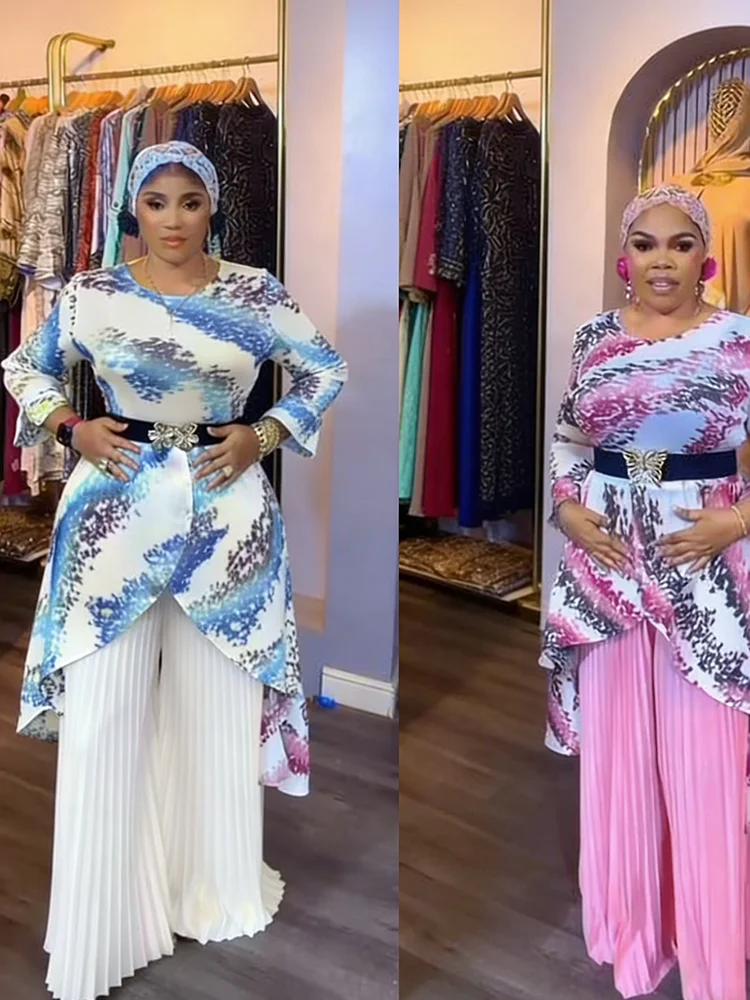 

Распродажа EGRM, элегантный шикарный женский вечерний плиссированный комплект из 2 предметов, длинный топ и широкие брюки, комплект рождественской одежды 9R8