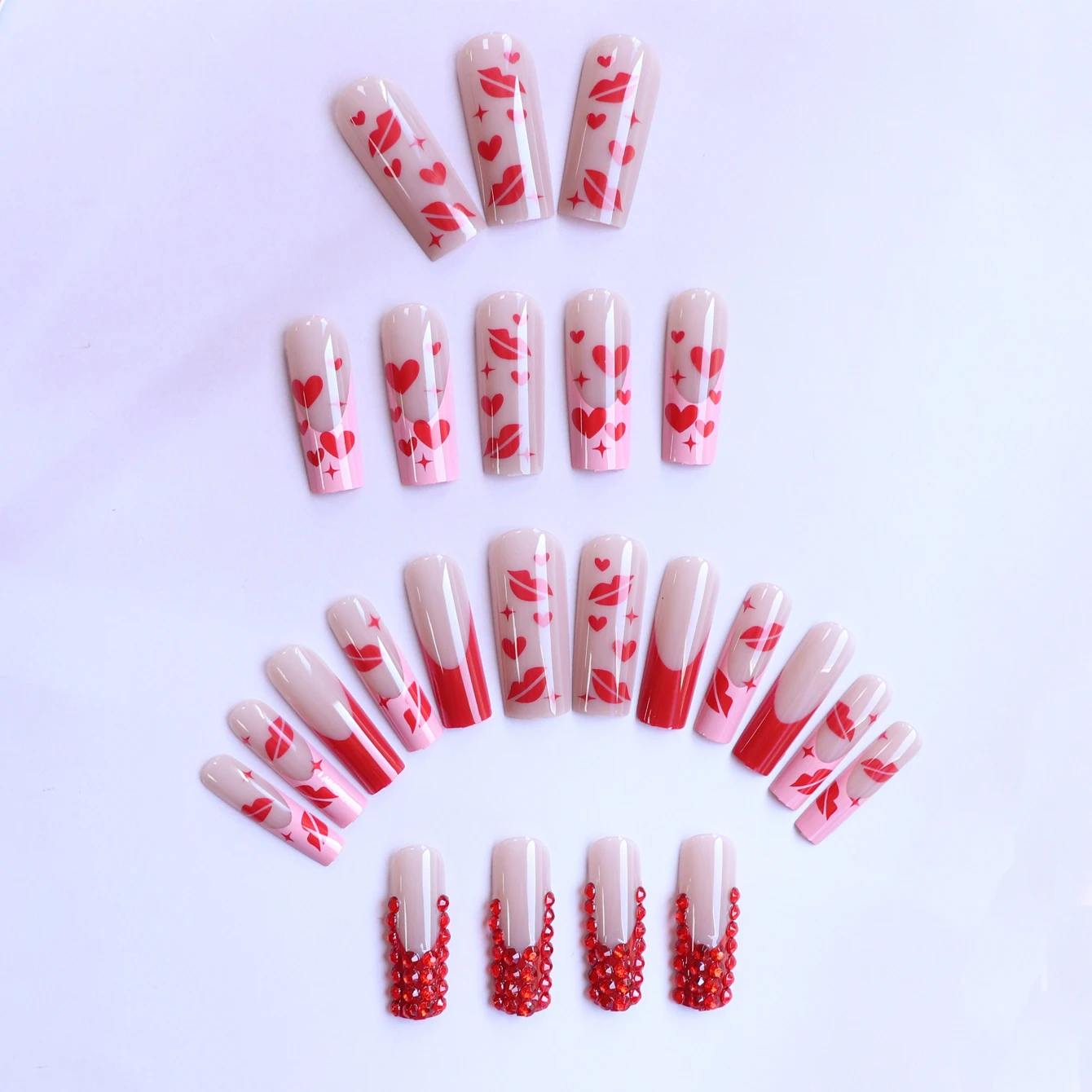 Elevate Your Style With 24pcs Long Coffin White Flame Full Cover Fake Nail Set - Medium Ballerina  Rose Flame Press On Nails Des