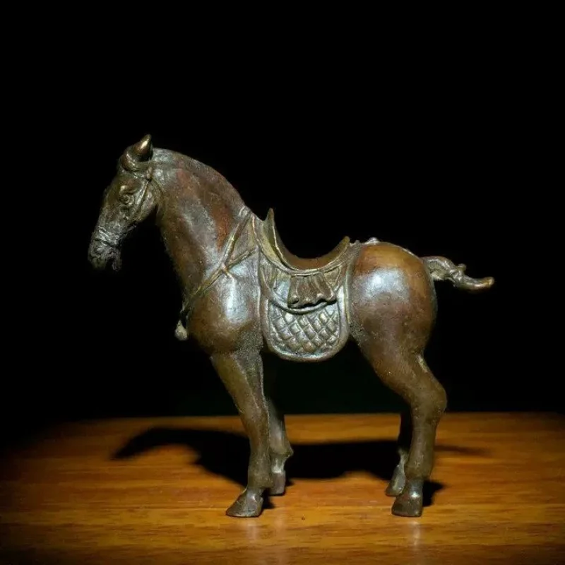 Solid Alloy Small Tang Dynasty Horse Figurine with Saddle, Horse Stallion Antique Item Wholesale Dropshipping