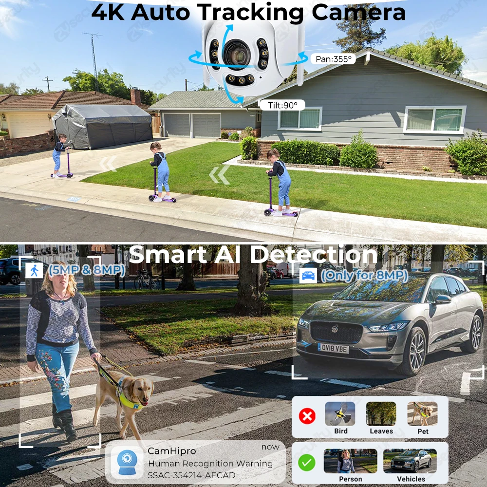 4K 8MP IP Camera 5X/10X Optical Zoom Dome PTZ Outdoor Wifi Surveillance Camera Human Detect Auto Tracking POE Security Cameras