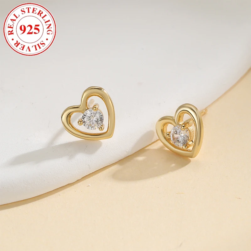 S925 Sterling Silver Skeleton and Diamond Heart Earrings para mulheres, hipoalergênico, presentes adequados