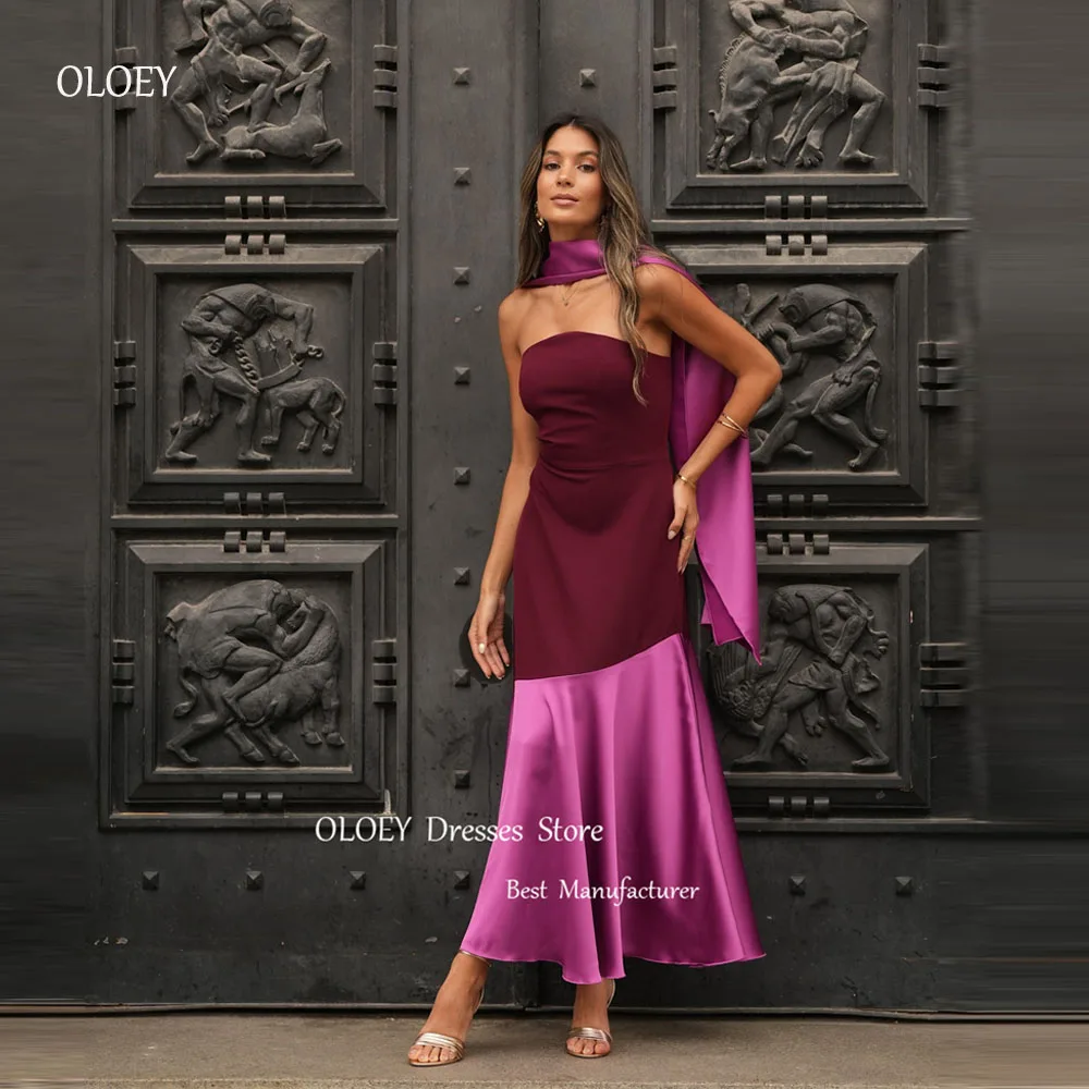 OLOEY-Vestido de festa roxo simples com seda sem alças, vestidos de baile árabes para mulheres, festa formal, altura do tornozelo