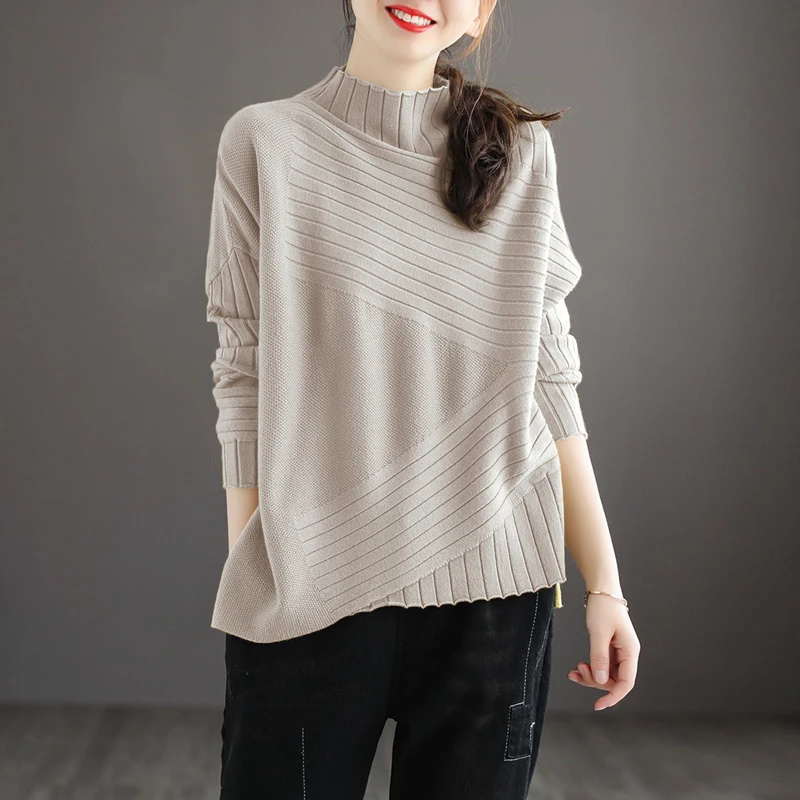 

Свободный длинный трикотаж све с высоким воротником для похудения, базовый слой, осень-зима, модный художественный женский свитер больших размеров