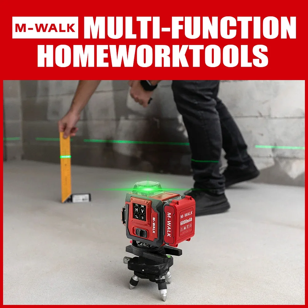 M-WALK Laser Level 16 Lines 4D Horizontal And Vertical Outdoor Self Leveling Green High-precision For Milwaukee 3.7V Battery Pin