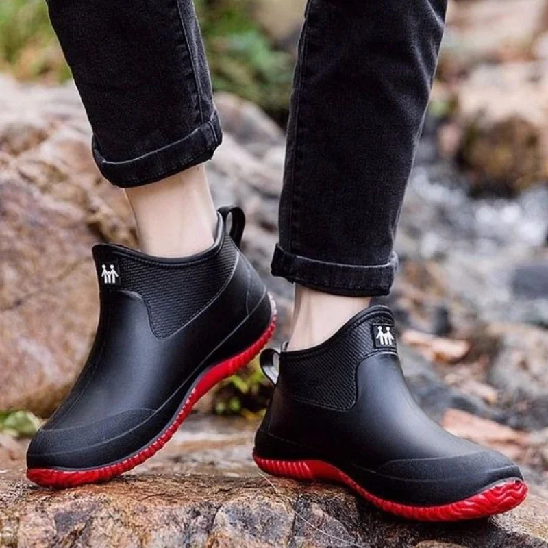 Men's Soft Rubber Rain Boots, Wide Toe, Slip Resistant, For Garden & Work_voghion.com