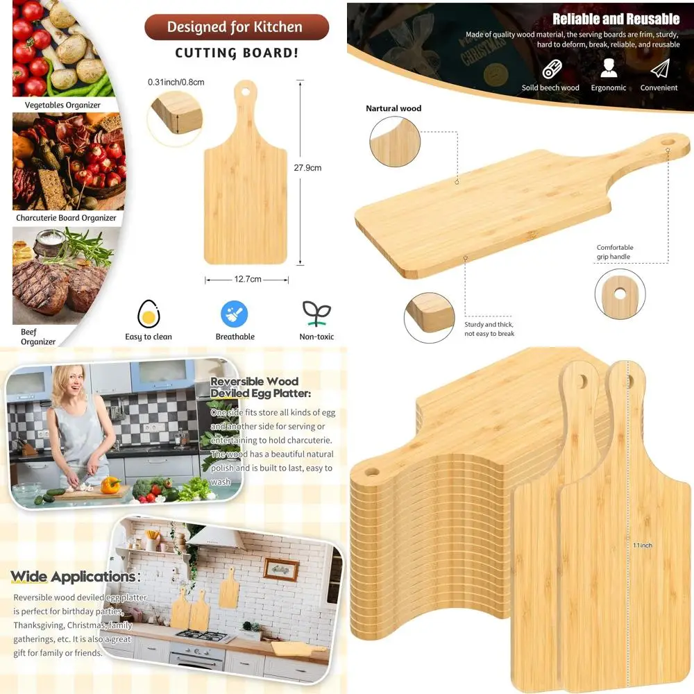 

Набор из 24 мини-досок для закусок из бамбука (11x5 дюймов) с ручкой для сервировки, DIY-проектов, свадеб, дней рождения и подарков на новоселье