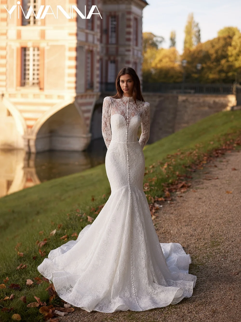 

New Arrival Lace Mermaid Wedding Dress With Buttons Long Sleeved Modest Bridal Gown Customized Charming Dreamy Dresses For Bride