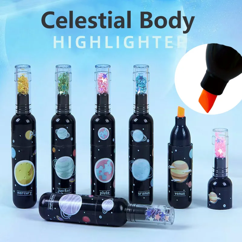 6pcs/Set Wine Bottle Styling Planet Highlighter Stationery Marker Pen Writing Painting Doodle Pen Multicolor Fluorescent pens