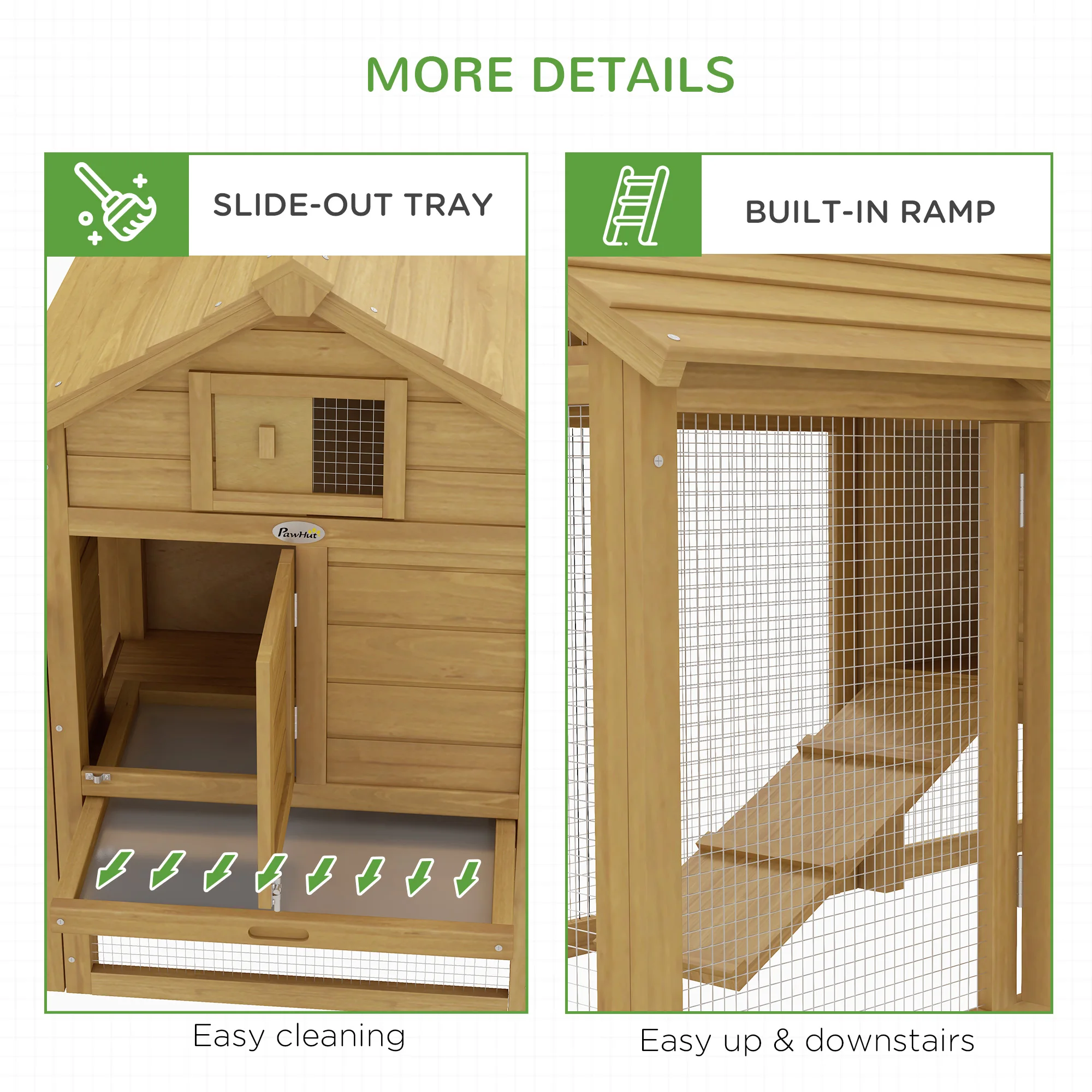 PawHut Small Chicken Coop with Run Hen House Poultry Coops Cages Nesting Box 150.5 x 54 x 87cm