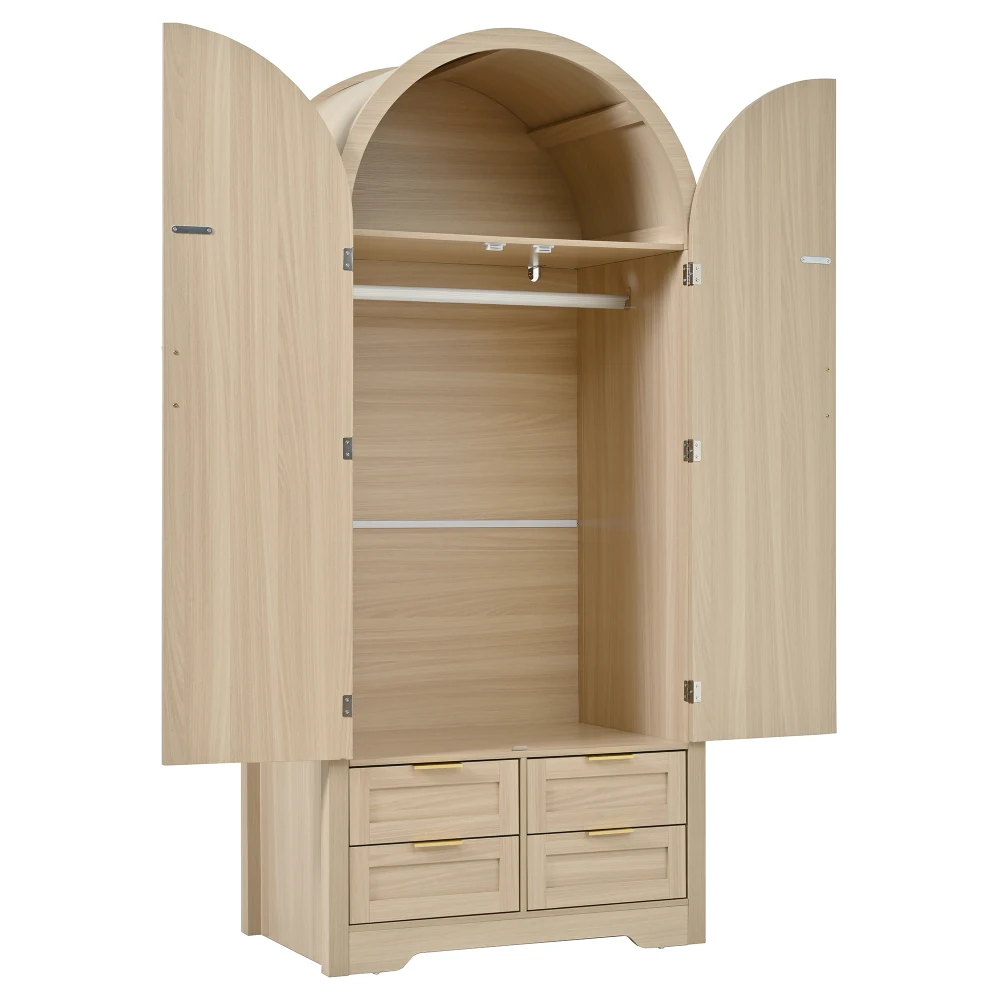 PINGGO Moderner Kleiderschrank mit Gebogenen Türen Großzügiger Stauraum Kleiderstange Schubladen Luxuriös für Schlafzimmer Eingangsbereich – Detail 17