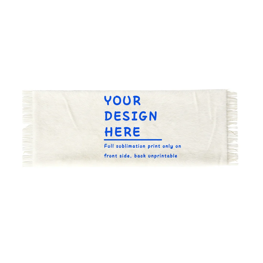 Custom Horizontal Faux Cashmere Fringe Scarf Personalized Logo Text Pattern Front Printed Winter Warm Shawl Daily Outfit Gift
