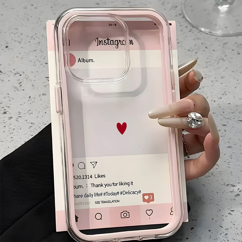 Einfache rote Herzmuster-Silikon-Handyhülle für iPhone 17 13 16 15 14 12 11 Pro Max Plus 17 Air 2 in 1 Candy-Farben Klare Hülle