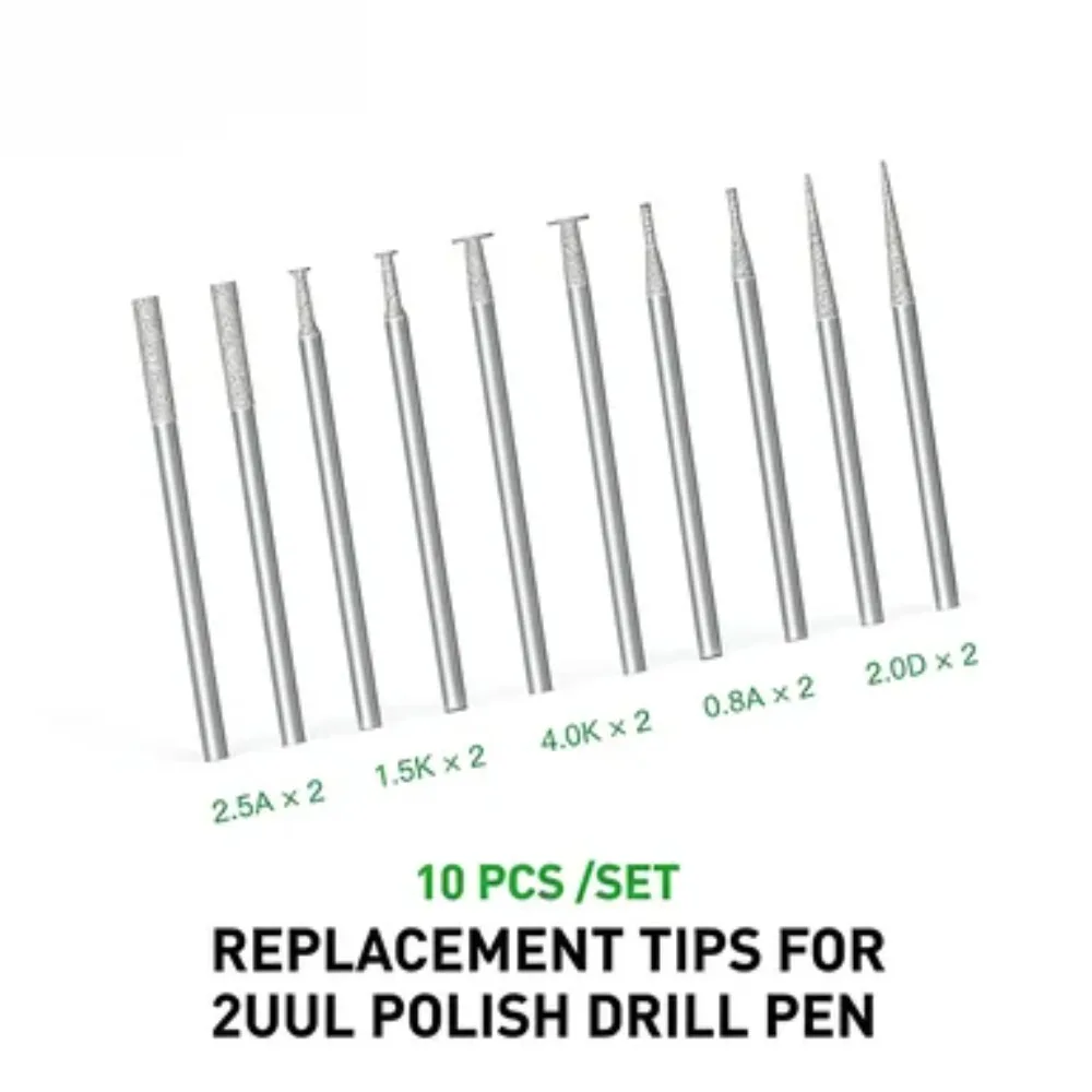 

2UUL 10Pcs Grinding Head Polish Drill Pen Tips for Mobile Repair IC Chip Polishing Motherboard Cleaning Tool Set
