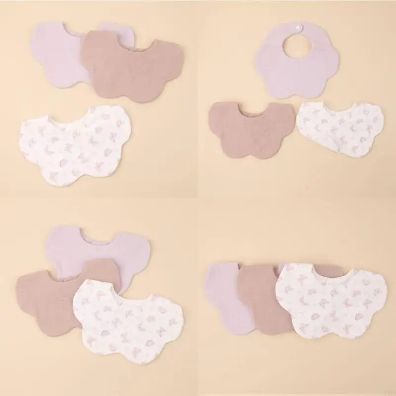 

95AE 3Pcs/pack Baby Drooling Bib Breathable Cotton Burp Cloths Set for 0-24 Month Comfortable Saliva Towel for Newborns
