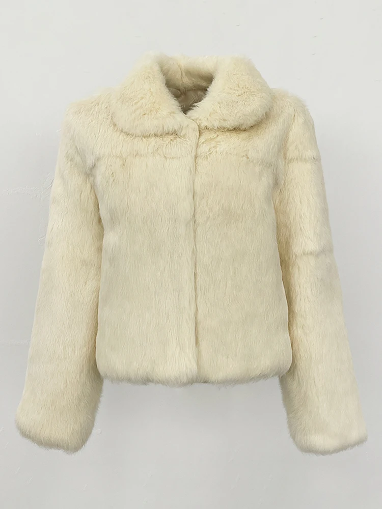 سترة نسائية جديدة لعام 2025 من فرو الأرنب الطبيعي بياقة مقلوبة معطف فرو حقيقي ملابس شتوية للسيدات ملابس بأكمام طويلة للسيدات #2