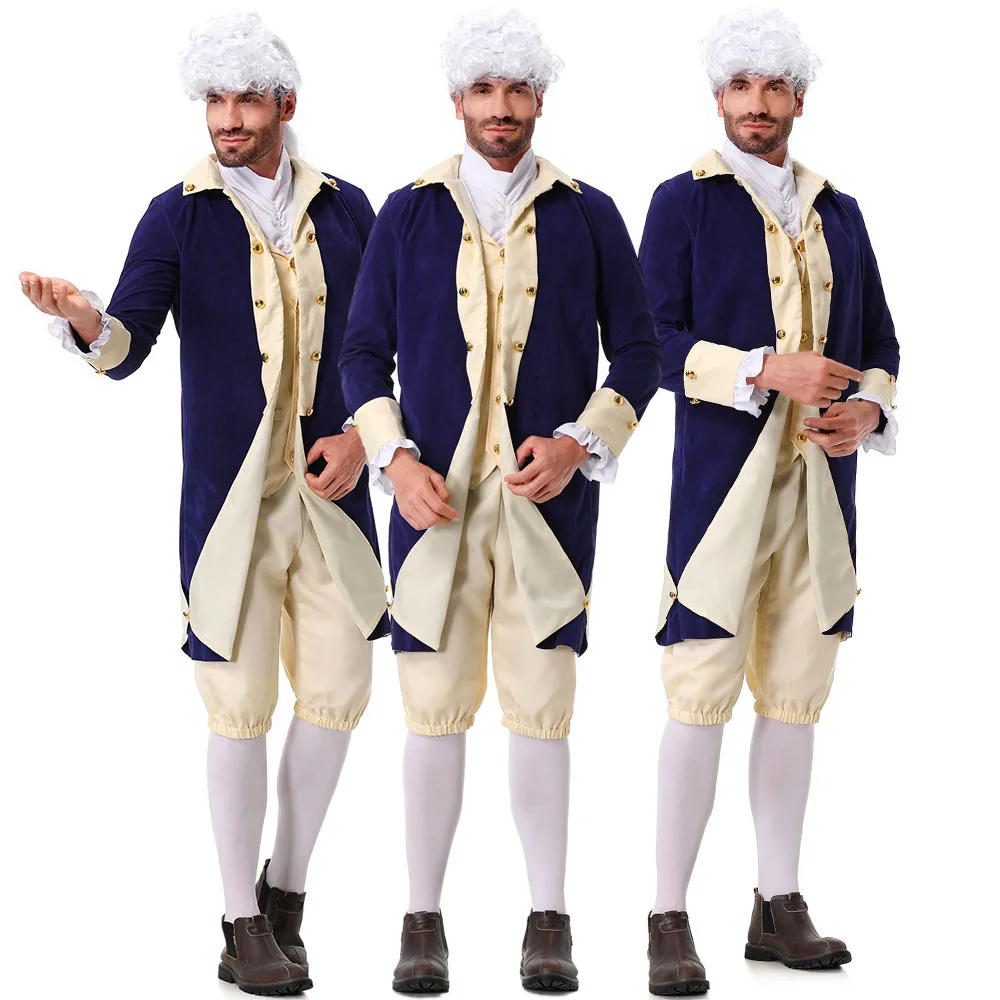 Nouveau costume d'Halloween pour adulte : Washington, l'avocat du président américain et le gentleman en manteau