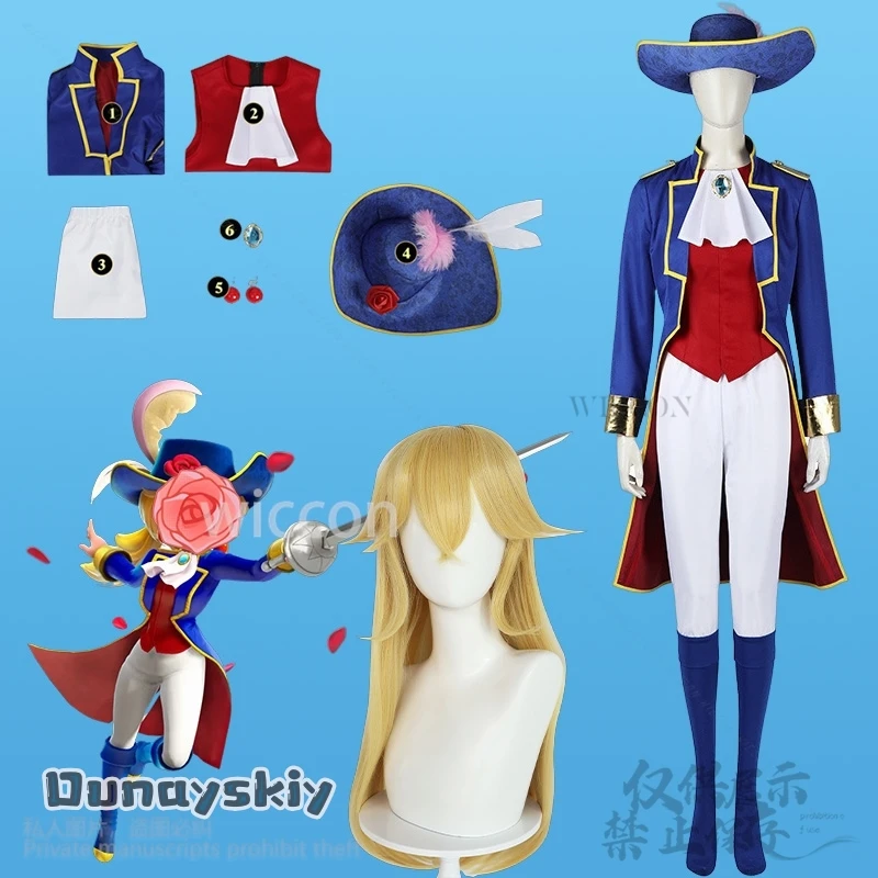 เกมเจ้าหญิงคอสเพลย์อะนิเมะอัศวินชุดยาวเสื้อสีฟ้าคาวบอยหมวก Kawaii Y2K กางเกงวิกผมน่ารัก Jirai Kei เด็กชุด