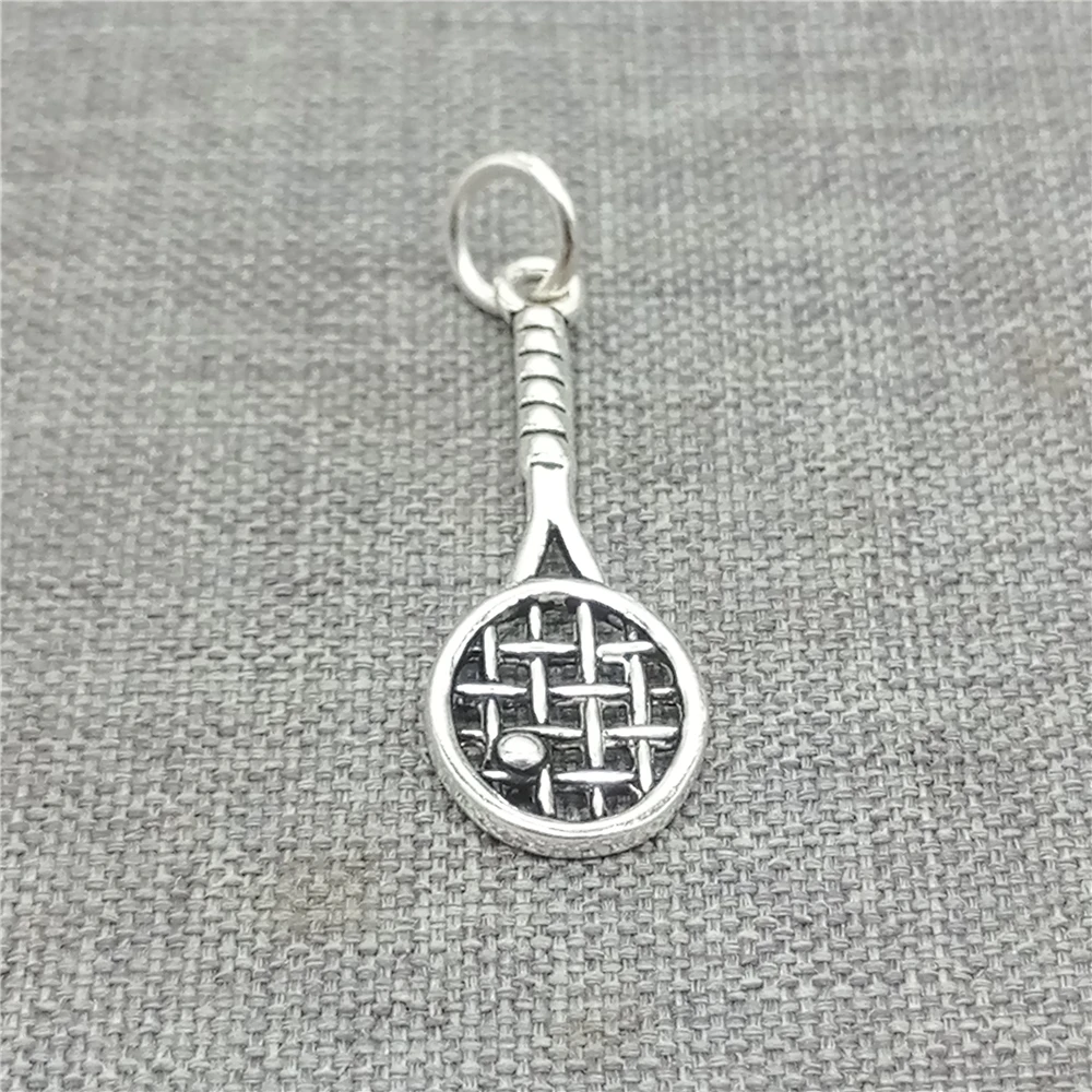 2 Pieces Oxidized Tennis Racket Charms Double Sided in 925 Sterling Silver for Bracelet and Necklace Making