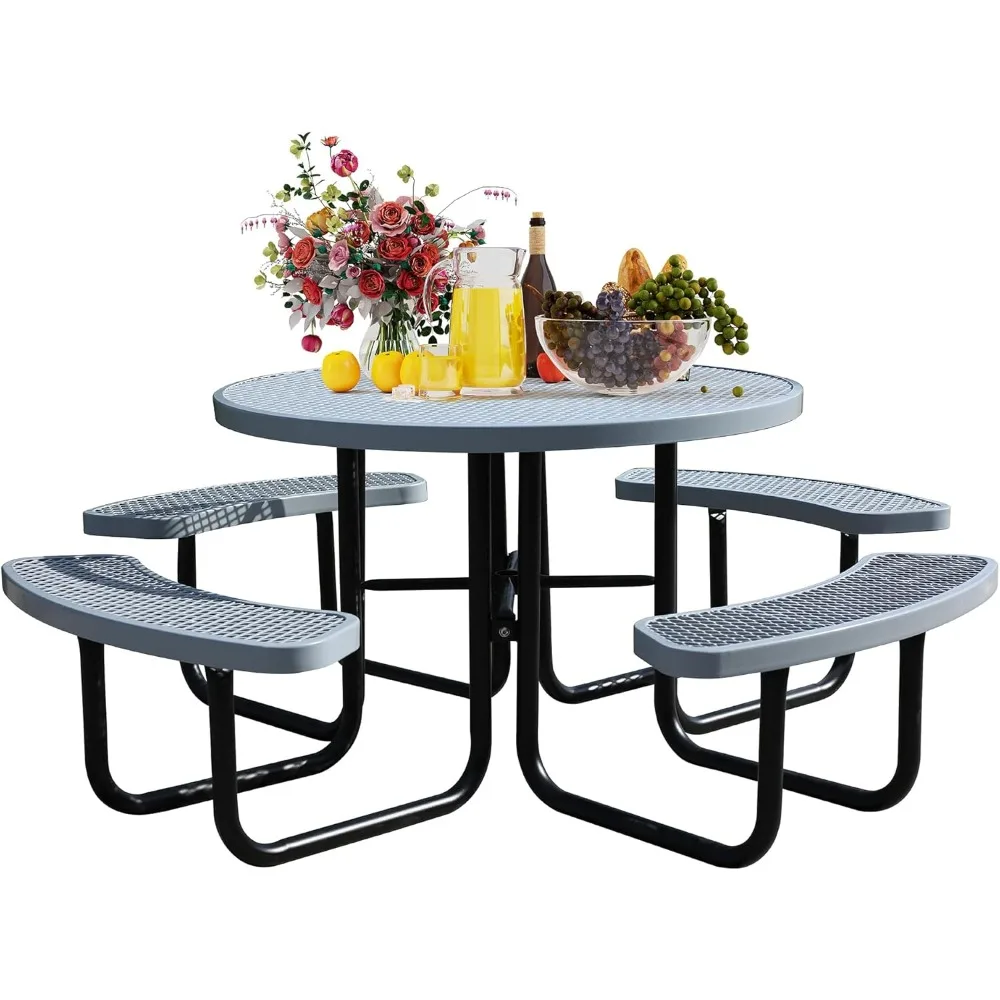 

46-дюймовый круглый металлический стол для пикника на открытом воздухе, коммерческие стальные металлические столы для пикника, сверхмощные прочные столы для пикника, набор мебели